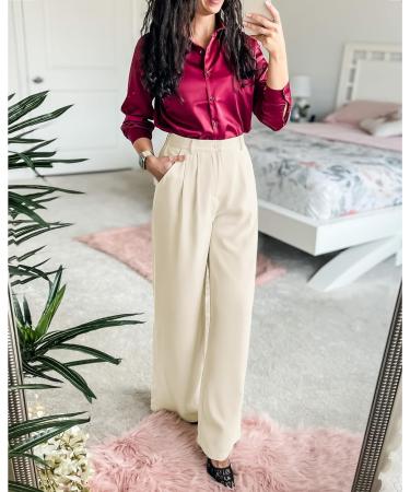 Vetinee Wide Leg High Waisted Dress Pants for Women with Pockets - XXL Vanilla Ice - Buy Online on GoSupps.com