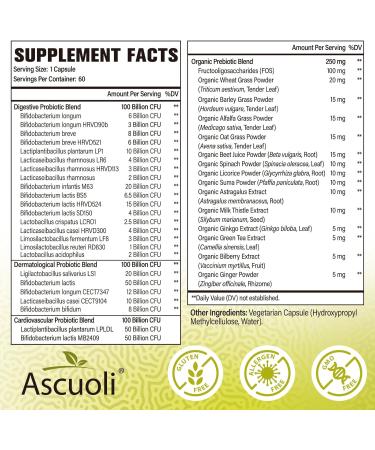 Ascuoli Probiotics for Women & Men - 300 Billion CFU 24 Strains Probiotics + 15 Organic Herbs Blend Daily Probiotic for Digestive Health Immune Gut Bloating - 60 Capsule 60 Count (Pack of 1) - Buy Online on GoSupps.com