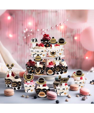 AIERSA 96Pcs Graduation Cupcake Toppers Wrappers 2024 Congrats Grad Cupcake Decorations Set Graduation Cupcake Wrappers for Cupcake Food Decorations Black Gold - Buy Online on GoSupps.com