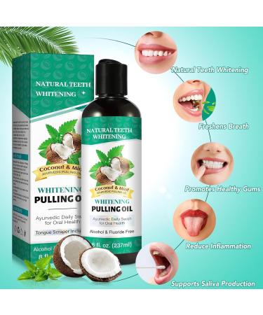 Coconut Mint Oil Pulling - 100% Natural Oral Care for Gum Health | Brightening Mouthwash with Tongue Scraper & Measuring Cups (8 FL OZ) - Buy Online on GoSupps.com
