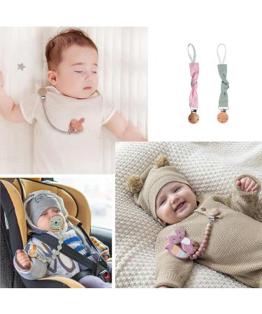 Personalized 2-Part Pacifier Chain for Boys & Girls | Cotton Baby Pacifier Clip | Customized Name | Green & Pink Design - Buy Online on GoSupps.com