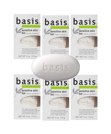 Basis Sensitive Skin Bar Soap - Cleans and Soothes with Chamomile and Aloe Vera, Use as Body Wash or Hand Soap - Pack of 6 4 Ounce (Pack of 6)