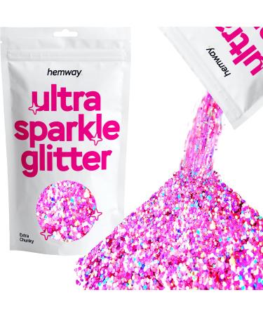 Hemway Extra Chunky Glitter 100g 3.5oz Cosmetic Safe 1/24" 1mm 0.04" Pink Holographic Pink Holographic Extra Chunky - 100g