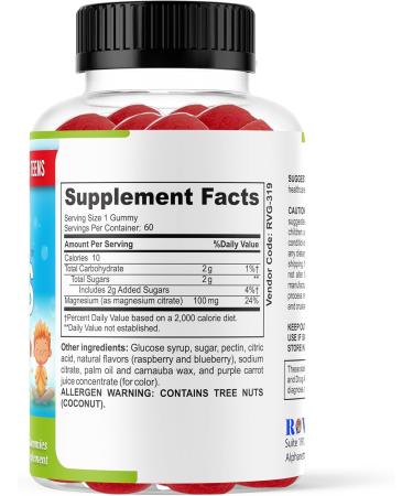 Calm Kids Magnesium Citrate Gummies Kids Sleep Mood & Relaxation Support Vegan Magnesium Gummies Non-GMO Gluten-Free 60 Ct - Buy Online on GoSupps.com