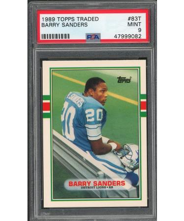 Barry Sanders 1989 Topps Traded Football Rookie Card RC #83T Graded PSA 9