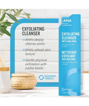 All Natural Advice Exfoliating Cleanser with AHA BHA Rejuvenating Facial Cleanser with Glycolic Acid Salicylic Acid MSM Organic Aloe & Organic Botanicals (118 mL/4 fl.oz) - Buy Online on GoSupps.com
