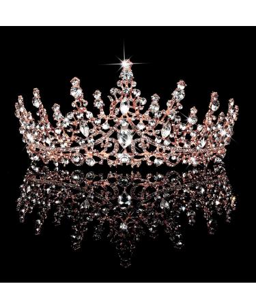 TOBATOBA Crystal Wedding Tiara for Women Rose Gold Crown for Women Royal Queen Crown Headband Metal Princess Tiara for Bride Quinceanera Headpieces for Birthday Prom Pageant Halloween Costume Cosplay