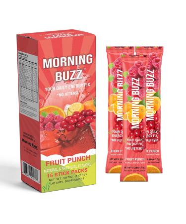 Morning Buzz - Fruit Punch Sports Energy Drink -Original Formula- Pre Workout, Supports Lasting Energy, Endurance, Mental Clarity and Metabolism. 18 Key Vitamins & Minerals -15 Single Use Stick Packs