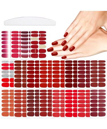 YECIRALA 20 Sheets 280 Pcs Red Full Nail Stickers for Nail Art Decoration Strips Red Nail Polish Strips Full Nail Wraps for Women Nails Designs Stickers Nail Color Strips Gel Nail Stickers Strips Style3 Red