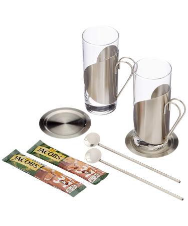 Gift set coffee 3 in 1 with 2 glasses coasters and drinking straw spoons