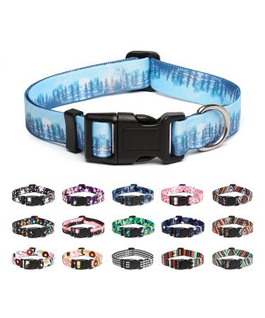 Mercano dog collar adjustable soft nylon comfort & robust patterned dog collar for small medium -sized dog puppies (L forest) l Forest