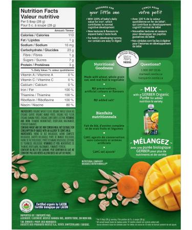 GERBER Organic Wheat & Wholegrain Oat Mango Carrot Baby Cereal - Buy Online on GoSupps.com