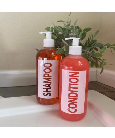 AylaMae Modern Refillable Shampoo and Conditioner Dispensers - 500ml PET Plastic Bottles with Leak Proof Pumps | Printed Labels - 16.9oz - Buy Online on GoSupps.com