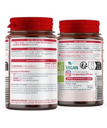 SUPERDIET - ORGANIC RED VINE - Circulation & Light legs - Made in France - 45 capsules - Buy Online on GoSupps.com
