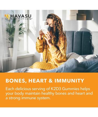 HAVASU NUTRITION Vitamin D3 K2 Gummies | Bone & Muscle Support | 60 Plant-Based Raspberry Flavored Vegan Gummies - Buy Online on GoSupps.com
