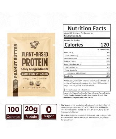 Organic Vegan Protein Powder Sample Pack - 20g Plant-Based Protein Gluten-Free Non-GMO Perfect for Smoothies & Shakes - Peanut Butter (Pack of 8 - Buy Online on GoSupps.com
