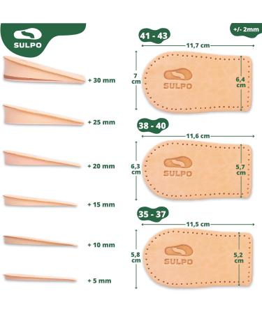 Sulpo Heel Increase Inserts | 15mm Orthopedic Wedge Insoles for Heels | Leather Heel Pillow for Spurred Feet | Size L (41-43) Boost Your Height Comfortably - Buy Online on GoSupps.com