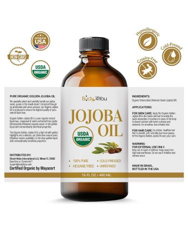 BodyJ4You Organic Jojoba Oil for Skin - USDA Organic 100% Pure Natural - Face Skin Gua Sha Facial Dermaplaning Hair Scalp Massage - Unrefined Cold Pressed Hexane Free - 16 Fl Oz 16 Fl Oz (Pack of 1) - Buy Online on GoSupps.com