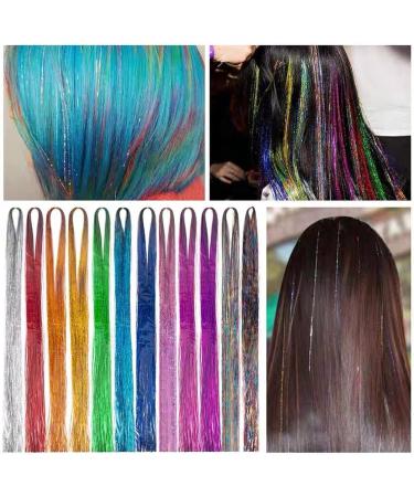 Lurrose Metal Hair Claw Clips Sparkly Hair Tinsel Kit Strands: with Tools 12 Colors 90cm Strands Sparkling Shiny Tinsel Hair Extensions Tinsel Kit Glitter Hair with Crochet Hook and Clips Girls Suit - Buy Online on GoSupps.com