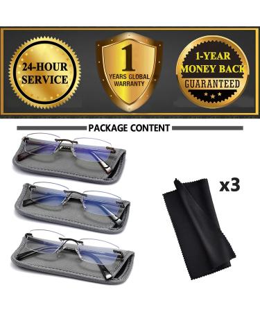 JJWELL 3 Pack Blue Light Blocking Reading Glasses for Men - Anti-Eyestrain & UV 400 Protection - Lightweight Rimless Metal Frames - Spring Hinge Eyeglasses (1.50 Strength) - Black Gunmetal Brown - Buy Online on GoSupps.com