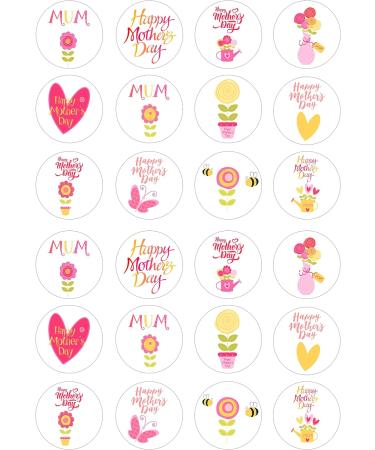 Mother's Day 24 pre-cut edible party decorations Wafer Paper Cupcake Topper Cake - Buy Online on GoSupps.com