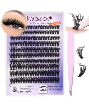 wiwoseo Self Adhesive Eyelashes Individual Lashes Cluster No Glue Lash Extensions Self Adhesive Lashes D Curl Russian Cluster Lashes Fluffy Wispy Eyelashes Kit for Beginners DIY at Home(50p 8-16MM) E-8-16MM-iii