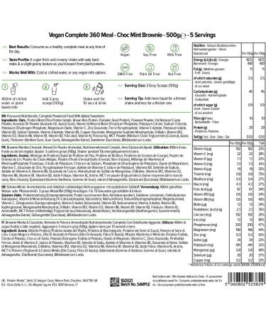 360 Vegan Complete Meal | Mint-Chocolate Brownie | Nutritionally balanced | 100% vegan | Quick and affordable meal | THE PROTEIN WORKS | 500g - Buy Online on GoSupps.com