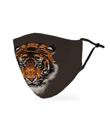 WEDDINGSTAR 3-Ply Adult Washable Cloth Face Mask Reusable and Adjustable with Filter Pocket - Tiger Adult Mask Tiger