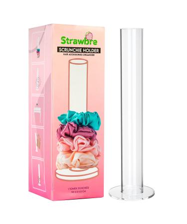 Strawbre Scrunchie Holder Stand Organizer, Hair Tie and Jewelry Storage, Teen Girls VSCO Stuff, Perfect for Gift and Bedroom Decor - Clear Acrylic 11 Inches Tower