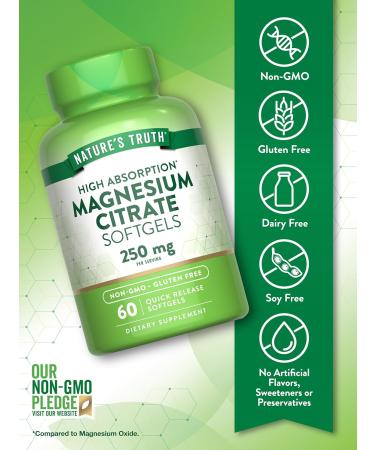 Nature's Truth Magnesium Citrate Softgels | 250mg | 60 Count | High Absorption | Non-GMO & Gluten Free Supplement - Buy Online on GoSupps.com
