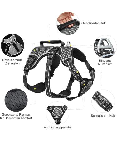 Heele XL Black Dog Harness Reflective Breakout Buckle Robust Handle & Panic Clip for Ultimate Comfort and Stability - Buy Online on GoSupps.com