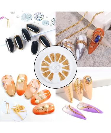 24PCS Metal Chains Nail Art Accessory Set - Gold Punk Glitter Studs, Line Pattern Mixed Shape Charms for DIY Nail Decoration - Buy Online on GoSupps.com