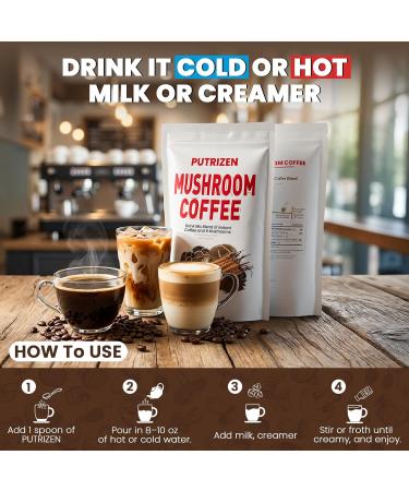 PUTRIZEN Mushroom Coffee with 6 Adaptogenic Mushrooms & MCT Oil - Instant Mushroom Coffee Powder with 2500mg of Mushrooms for Focus Energy Digestion Gut Health Immunity & Sleep 30 Servings - Buy Online on GoSupps.com