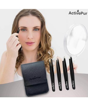 ActivePur 4 Pcs Precision Tweezers Set for Facial Hair, Ingrown Hair, Blackheads - Stainless Steel Professional Tweezer Set with PU Bag - Buy Online on GoSupps.com