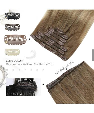 Moresoo Real Hair Extensions Clip Ombre Balayage - Remy Clip-In Extensions 120g 50cm #8/22 - Smooth Light Brown & Gold Blonde 7PCs - Buy Online on GoSupps.com