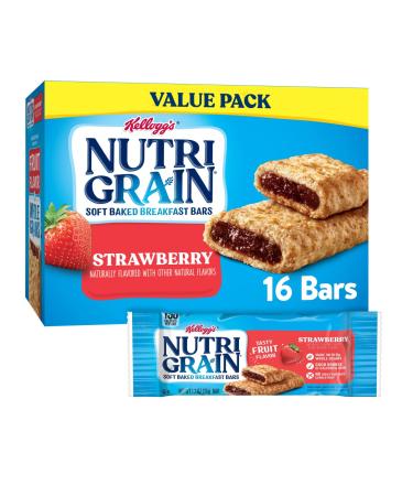Nutri-Grain Soft Baked Breakfast Bars, Made with Whole Grains, Kids Snacks, Value Pack, Strawberry, 20.8oz Box (16 Bars)