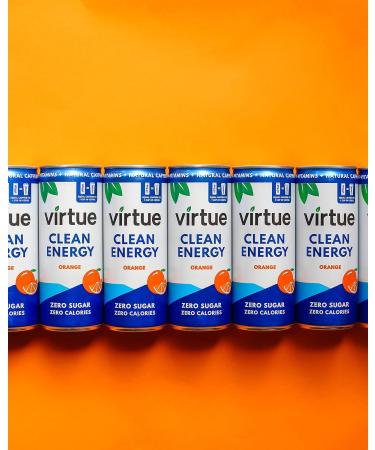 Virtue Clean Energy - Natural Energy Drink - Sugar Free Zero Calories Vegan Keto Friendly Gluten Free Vitamin B (Orange 12 x 250ml) Orange 250 ml (Pack of 12) - Buy Online on GoSupps.com