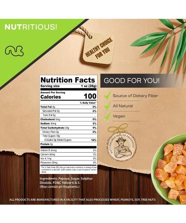 Sun Dried Papaya Chunks with Sugar (32oz) - Sweet Dehydrated Fruit Snack - All Natural, Vegan, Kosher - Fresh & Healthy Treat - Buy Online on GoSupps.com