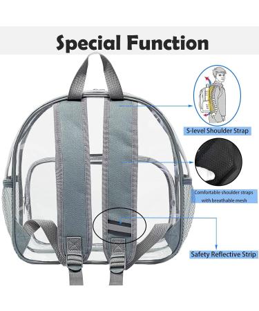 Clear Stadium Approved Mini Backpack 12x12x6 - Heavy Duty PVC Plastic Transparent Bag for Festival, Games, Travel - Gray - Buy Online on GoSupps.com