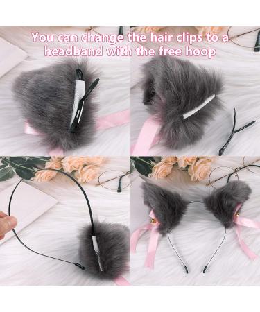Faux Furry Cat Ears Hair Clip with Bell - Anime Cosplay Headband - Black and Pink - Buy Online on GoSupps.com