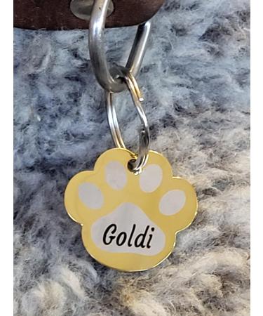 Dog brand made of stainless steel in paw shape with engraving - animal brand dog cat puppy 3 sizes 6 colors (S 25mm x 23mm yellow gold) S 25mm x 23mm yellow gold