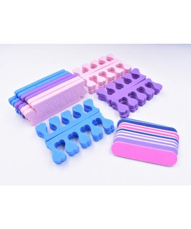 12 Pair Soft Two Tone Foam Toe Separators, Toe Spacers, Great Toe Cushions for Nail Polish, Pedicure, Manicure, Includes 9pcs Assorted color Mini Nail Buffering File