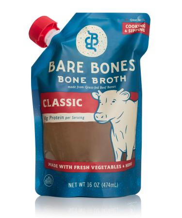 Beef Bone Broth by Bare Bones - Grass-fed, Organic, Beef Bone Broth, Protein-rich, 1 Pound (Pack of 6)