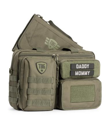 TBG Mens Tactical Diaper Bag for Dads w/Included Changing Mat, Stroller Straps Ranger Green