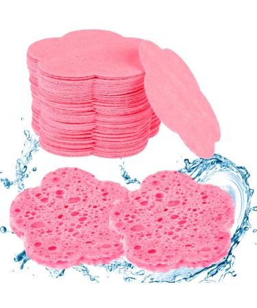 50 pieces compressed facial sponges soft cellulose face sponge removal of removal high cleaning power natural face washing sponge for peeling mask make-up removal (flowers)