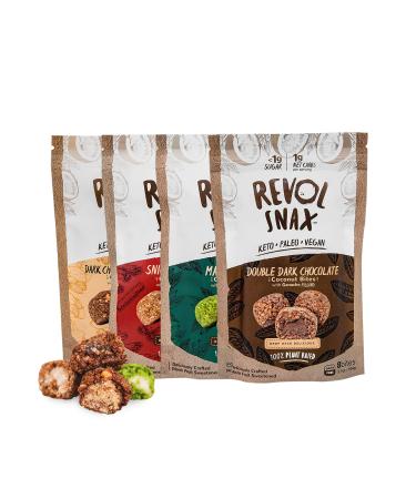 Revol Snax - Keto Friendly Cookie Chocolate Bites, Guilt-Free Keto Snacks Variety Pack, Plant-Based, Low Carb, No Sugar, 4 Pack