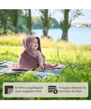 Buy Mababu 4-Layer Hooded Baby Towel - Organic Cotton Anti-Slip Button 75x75 cm Dusty Rose - Soft & Fluffy Bath Towel for Infants - Buy Online on GoSupps.com