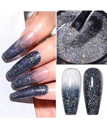 Gel Nail Polish Set - Glitter Gel Nail Polish Black & White Nail Polish Shimmering Holographic Nail Polish Soak Off UV Gel Nail Art Painted Gel for Manicure DIY At Home Women Girl Holographic Set - Buy Online on GoSupps.com