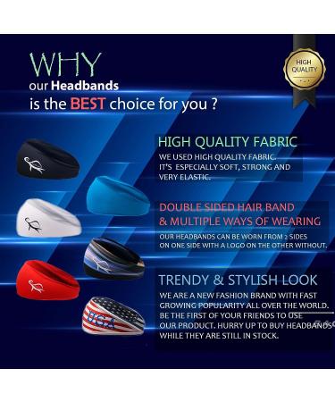 Set of 6 Workout Headbands for Men & Women in Black, Red, White Tie Dye and USA Flag - Wide Elastic Sport Sweatbands for Working Out - Buy Online on GoSupps.com