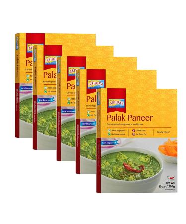 Ashoka Ready to Eat Indian Meals Since 1930, 100% Vegetarian Palak Paneer, All-Natural Traditionally Cooked Indian Food, Plant-Based, Gluten-Free and with No Preservatives, 10 Ounce (Pack of 5) Spinach and Cheese 10 Ounce (Pack of 5)